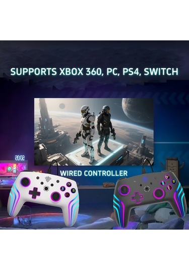 Elmpaly Black Oyun Kumandası Titreşimli Xbox 360 Pc Ps4 Ps3 Switch İçin Aydınlatmalı