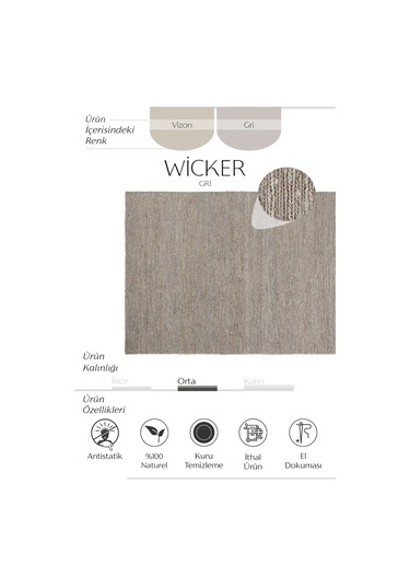 Cool Halı Wicker Gri Jüt Halı Yolluk El Dokuma Jüt Kilim Hasır Halı Dekoratif Otantik Halı Bohem El Halısı Gri