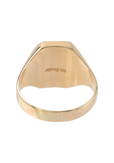 14 Ayar Altın Dikdörtgen Plaka Serçe Parmağı Erkek Yüzük