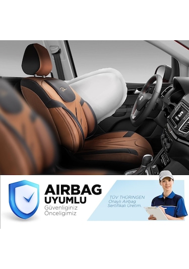 Panda Pars Serisi Deri Oto Koltuk Kılıfı - Taba - Siyah