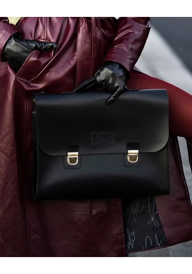 Twingold İsme Özel Evrak Çantası - Messenger Bag - %100 Deri - Ac09001 - Siyah Siyah