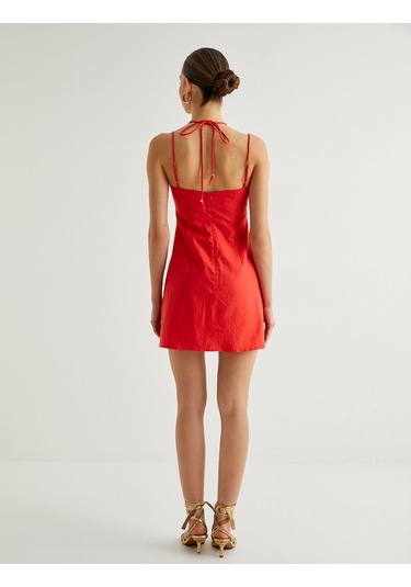 Koton Koton X Sibil Çetinkaya - Boyundan Bağlamalı Askılı Mini Elbise Kırmızı 4sak80459pw Kırmızı