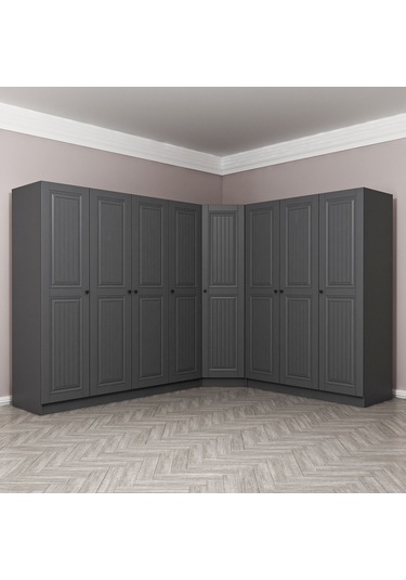 Kale 8 Kapaklı 4 Çekmeceli Köşe Dolap Antrasit Mebran İlkbahar 210cm Antrasit