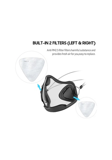 Qingmipy Yeniden Kullanılabilir Yıkayabilir Şeffaf Maske - Toz Ve Duman Koruma, Rahat Nefes Alma, Değiştirilebilir Filtre Siyah