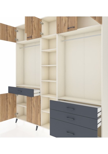 Arges Dolap 11 Raflı 4 Çekmeceli 2 Askılı 220x30x243 Aytaşı-çam/antrasit Atlas Çam/antrasıt
