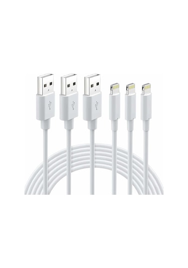 Geekyou 3'lü 2 Metre Lightning-usb A Şarj Kablosu İphone Uyumlu/ipad/ipod İçin Dayanıklı Hızlı Veri Transferli Ev/ofis/araç Kablosu Seti