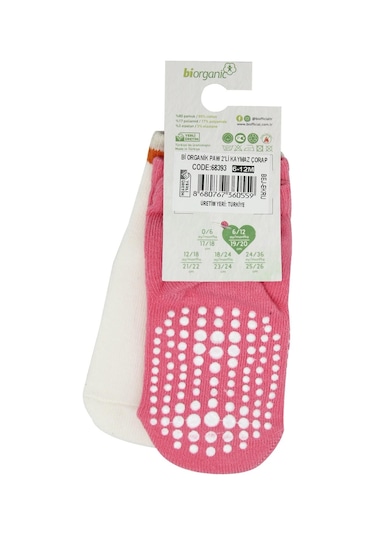 Bibaby Biorganic Paw 2'Li Kaymaz Çorap 68393 Fuşya Ekru