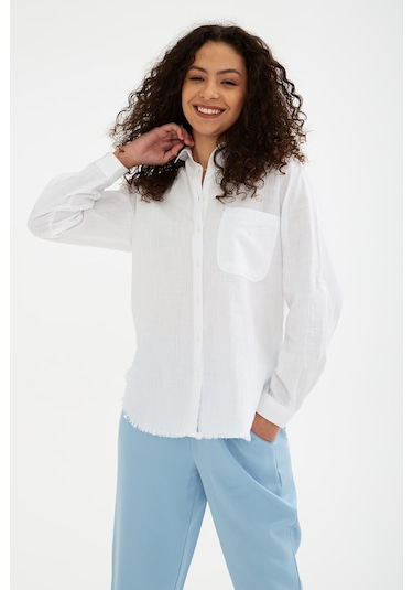 Fashion Friends Etek Ucu Püsküllü Gömlek Beyaz Beyaz