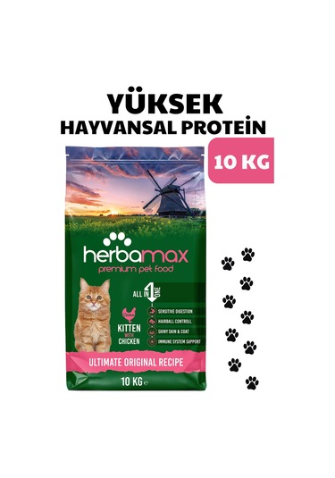 Herbamax Kitten Tavuklu ve Pirinçli Yavru Kedi Maması 10 KG