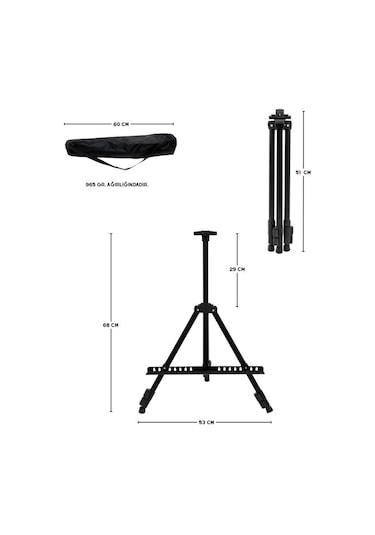 Katlanabilir Metal Tripod Şövale - Ayarlanabilir, Taşıma Çantalı, Siyah