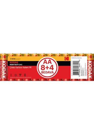 Kodak Çinko Karbon Kalem Pil Shrink Aa 8+4