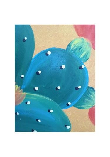 El Boyaması Kare Kaktüs Tablosu 40 40 Cm