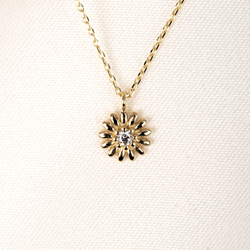 Gümüş Kolye - Zirkon Taşlı Tasarım 925 Ayar Gümüş Kolye Sarı