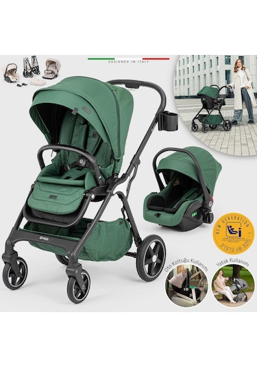 Elele Hera Travel Sistem Bebek Arabası Silver Yeşil