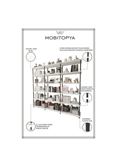 Çevir Kur 200 Cm Beyaz Kitaplık Beyaz