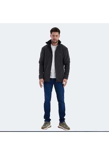 Slazenger KADMOS Erkek Fermuarlı Dik Yaka Cepli Koyu Gri Polar