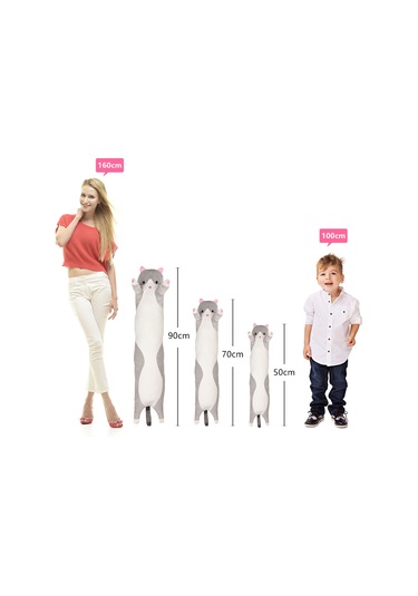 Youmex Gri Kedi Şekilli Yumuşak Yastık Oyuncak 70 Cm Yumuşak Pamuk Doldurma 女友及儿童 Hediyelik Peluş Oyuncağı Gri