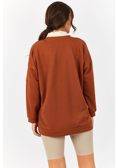 Armonika Kadın Camel Yuvarlak Yaka Oversize Sweatshirt Arm-22k024027