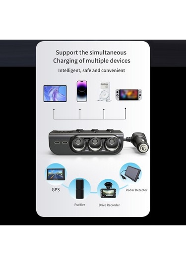 Ebitda Araba Şarj Cihazları 120w Hızlı Şarj Adaptörü 3 Soketli Güç Ayırıcı 12-24v 3 Usb Siyah, Pratik Tasarım