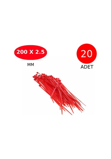 Tek-iş Kablo Bağı Cırt Kelepçe 200 Mm X 2.5 Mm Kırmızı 20 Adet