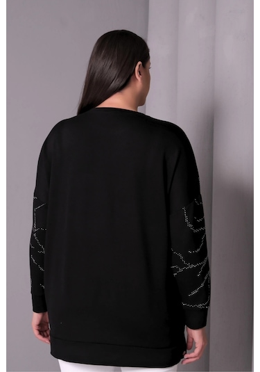 Taş Baskılı Yanı Çıtçıtlı Bluz Siyah