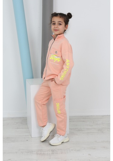 Toontoy Kız Çocuk Baskılı Eşofman Takımı Somon