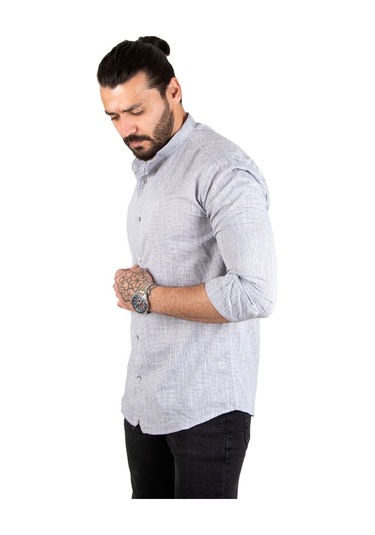 Deepsea Erkek Gri Çizgili Likralı Hakim Yaka Gömlek Gri Deepsea Erkek Gri Çizgili Likralı Hakim Yaka Gömlek Gri