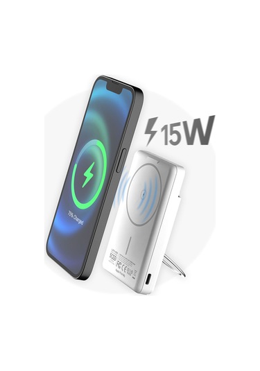 Lenyes Pw0006d Pd 20w Hızlı Şarj Özellikli Kartlıklı Standlı Wireless Powerbank 15w 5000mah Beyaz