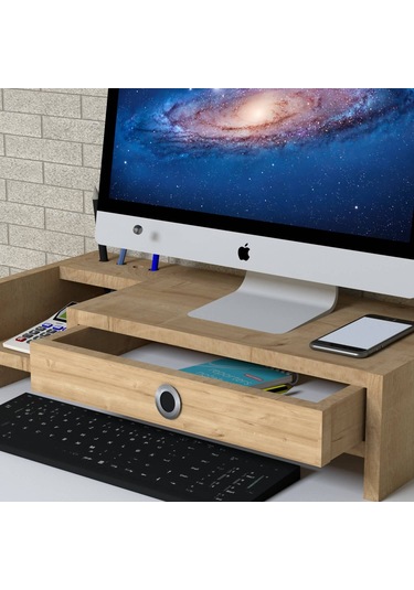 Emkawood Mira Monitör Yükseltici Laptop Sehpası Safir Meşe