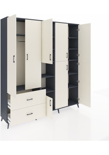 Hyperion Dolap 12 Raflı 2 Çekmeceli Tek Askılı 220x44x243 Antrasit-aytaşı/aytaşı Aytası/aytası