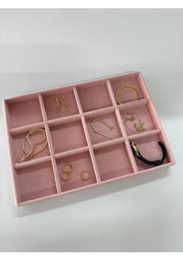 Yerli Üretim Süet Kumaş Pembe Renk12 Bölmeli Çekmece İçi Stand Pembe