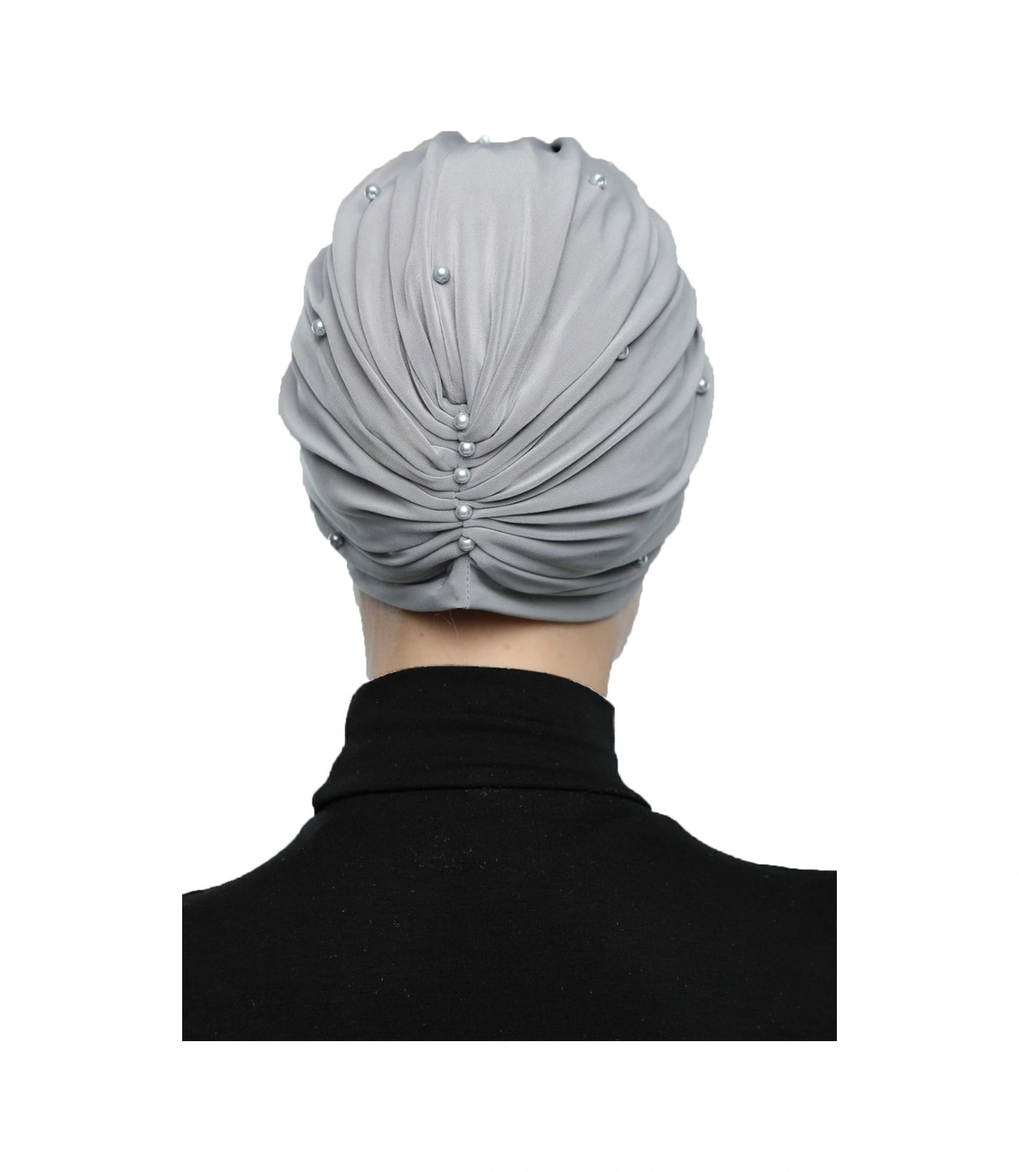 Kopma Astarlı İşlemeli Açık Gri Bej Dantel Motifli Hazır Türban Tesettür Abiye Bone Açık Gri-bej