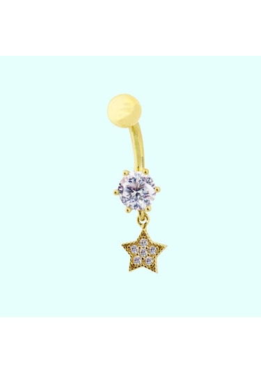 Altın Göbek Piercing 14 Ayar Sallantılı Yıldız Altın