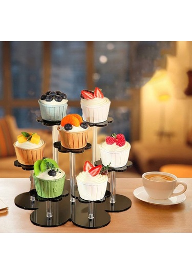 Sones Yx046 Akrilik Figür Sergileme Standı Cupcake Kozmetik Sergileme Standı Siyah Siyah