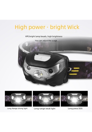 Yaozixa Süper Parlak 5w Led Fenerli, 6 Saat Süre Li-po Bataryalı, Duyarlı Sensörlü, Siyah Kafa Feneri - Gece Balıkçılığı İçin Özel Tasarım