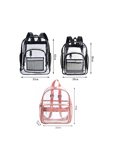 Şeker Rengi PVC Şeffaf Su Geçirmez Öğrenci Okul Çantası - Siyah