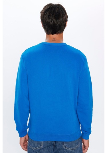 Unisex Relax Fit Rahat Kesim %100 Pamuk Basic Saks Mavi Bisiklet Yaka Sweatshirt-31743-saks Mavi Saks Mavi