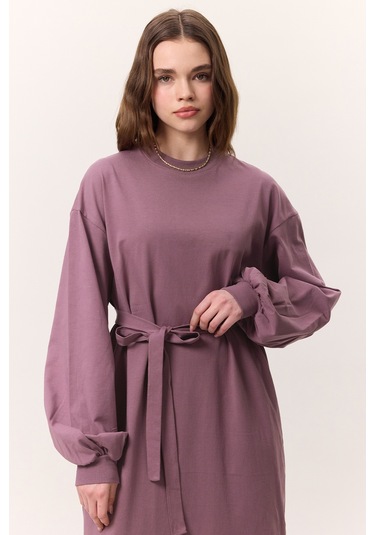 Balon Kollu Uzun Rahat Elbise Leylak Leylak