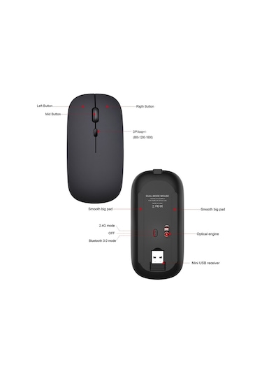 Hxsj M90 2,4 Ghz Ultra İnce Sessiz Çift Modlu Kablosuz Mouse