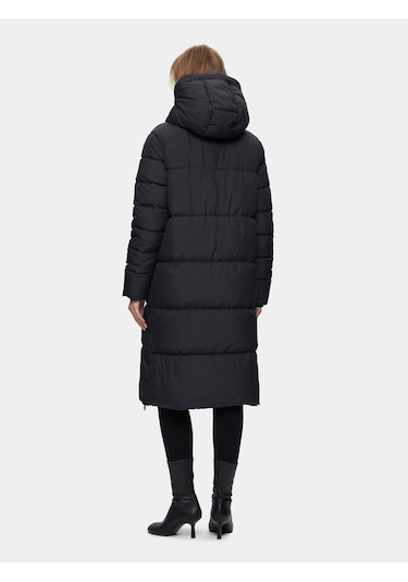 Uzun Boy Kapüşonlu Şişme Siyah Mont Siyah