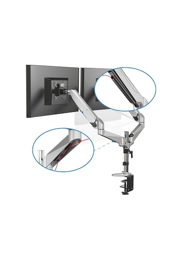 Digitus DA-90353 Universal Gaz Yaylı Çift Masa Tutucu Monitör Kolu