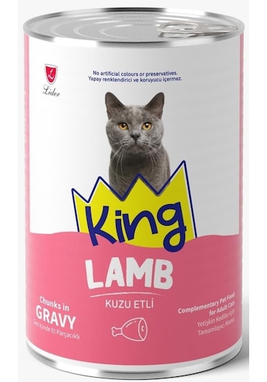 King Et Parçacıklı Kuzu Etli Yetişkin Kedi Konserve 400 Gr 12 Adet