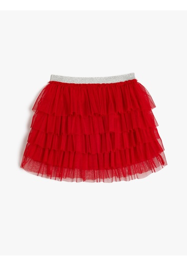 Koton Tütü Etek Katlı Beli Lastikli Rahat Kesim Kırmızı 5wkg70069ak Kırmızı