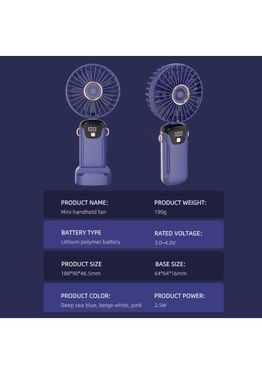 Hangfox Sl608 Led Ekranlı El Fani - Katlanabilir Gövde, 5 Vites Rüzgar, 5 Saat Pil Süresi, Sesiz Çalışma, Telefon Tutucu, Pil Dahil Pembe