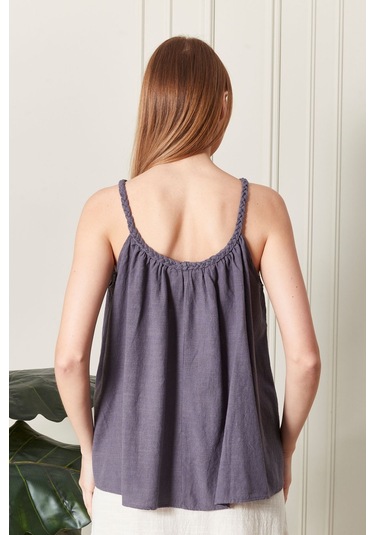 Şık Farklı Tarz Keten Işıl Bluz - Zarif Ve Modern Tasarım Antrasit