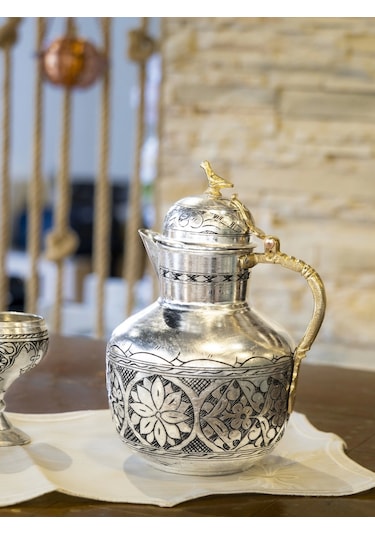 Bakır Sürahi İşlemeli Osmanlı Model Gümüş Renk