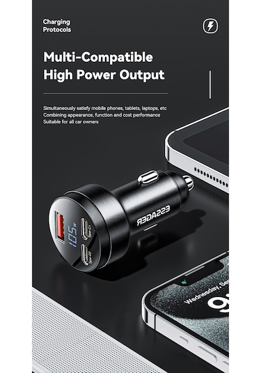 105w Araç Şarjı Type-c+usb Üç Giriş Hızlı Pd Ce Lisanslı Dijital