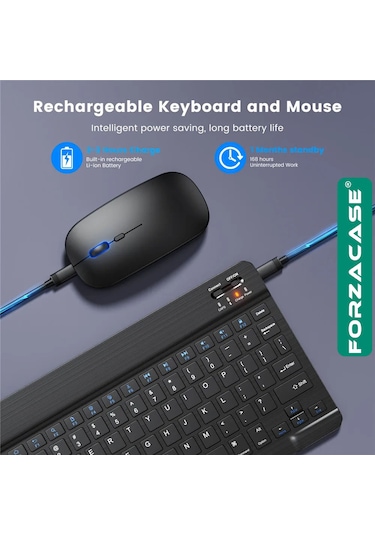 Forzacase Samsung Galaxy Tab A9 Plus Uyumlu Bluetooth Kablosuz Klavye Mouse + Tablet Standı - Fc1088 -