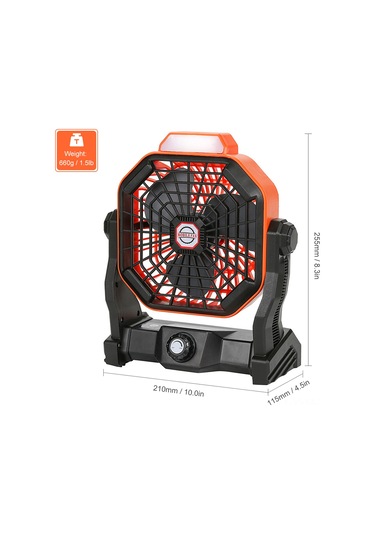 Geeksen Taşınabilir Şarj Edilebilir 270 Döner Kamp Feneri Ve Fanı - Işık Ayarlı, Çok Amaçlı Kullanım Turuncu