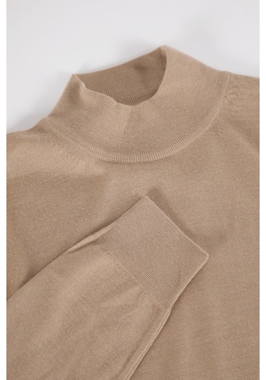 Ferraro Camel Yarım Balıkçı Superfine Yün Erkek Triko Kazak Camel